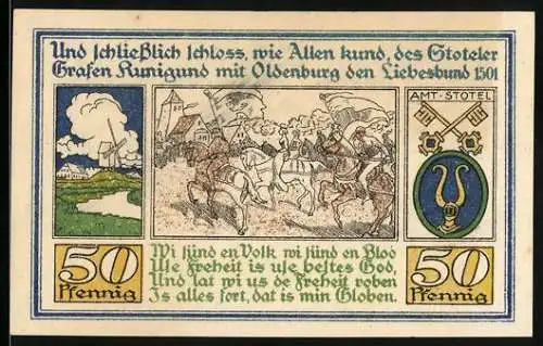 Notgeld Stotel 1921, 50 Pfennig, Graf Kunigund mit Oldenburg Liebesbund