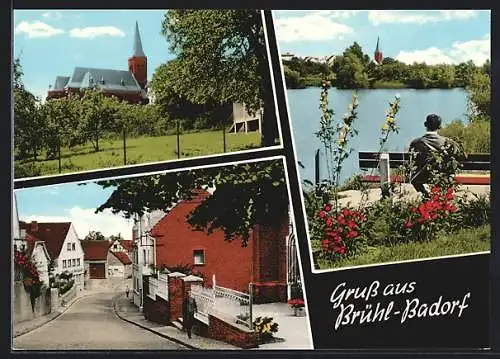AK Brühl-Badorf / Rheinl., Blick zur Kirche, Strassenpartie im Ort
