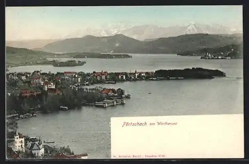 AK Pörtschach am Wörthersee, Ortsansicht mit See und Bergen aus der Vogelschau