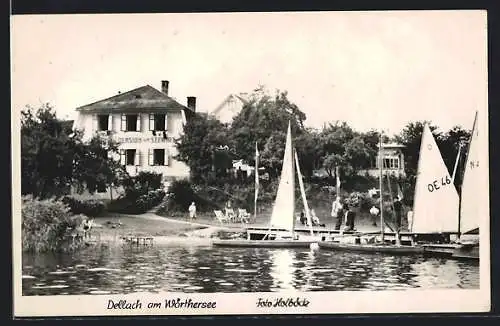 AK Dellach am Wörthersee, Pension zum Seewirth mit Gartengebäude und Bootssteg