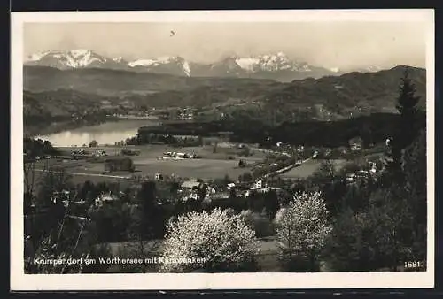 AK Krumpendorf, Totalansicht mit Karawanken und Wörthersee