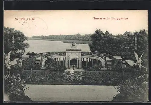 AK Schwerin i. M., Terrasse im Burggarten