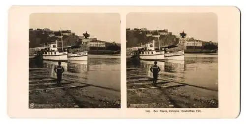 Stereo-Fotografie NPG, Berlin, Ansicht Coblenz, Rheindampfer Borussai am Deutschen Eck