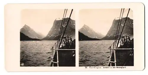 Stereo-Fotografie NPG, Berlin, Ansicht Norangfjord, Einfahrt in den Fjord mit Schiff