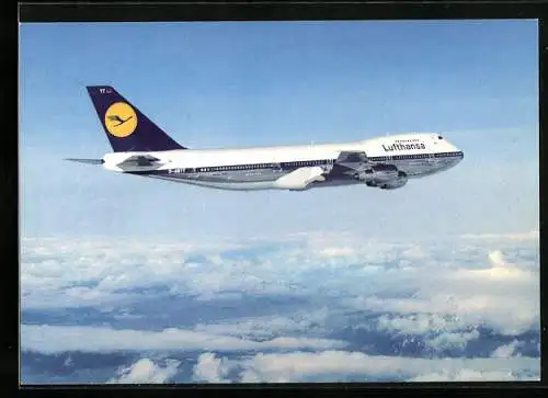 AK Flugzeug Boeing B 747, Lufthansa, im Flug über den Wolken