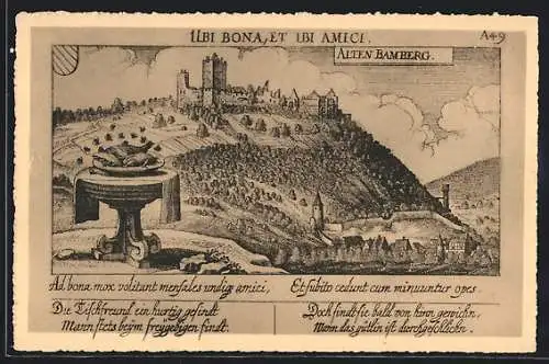 Künstler-AK Altenbamberg, Blick auf die Burgruine Altebaumberg