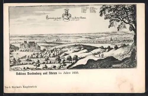 Künstler-AK Nörten, Ortsansicht mit Schloss Hardenberg im Jahr 1650, nach Merian