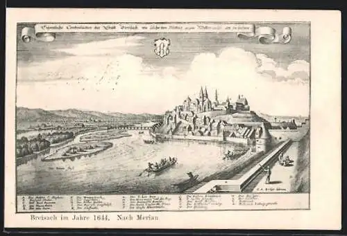 Künstler-AK Breisach, Ortsansicht mit Münster S. Stephani im Jahr 1644, nach Merian