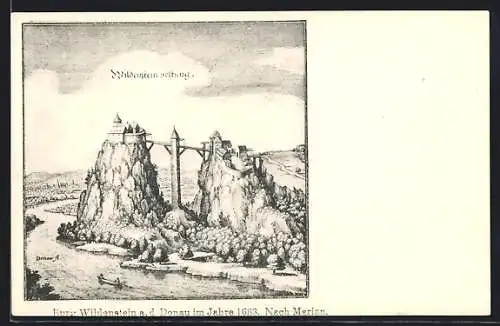 Künstler-AK Leibertingen, Burg Wildenstein a. d. Donau im Jahr 1663, nach Merian