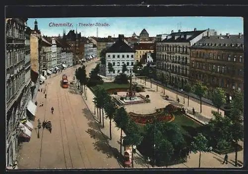 AK Chemnitz, Theaterstrasse aus der Vogelschau