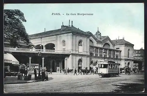 AK Paris, La gare Montparnasse, Strassenbahn