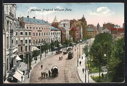 AK Aachen, Kaiser Friedrich-Platz mit Strassenbahn