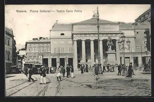 AK Genova, Piazza Deferrari e Teatro Carlo Felice, Strassenbahn