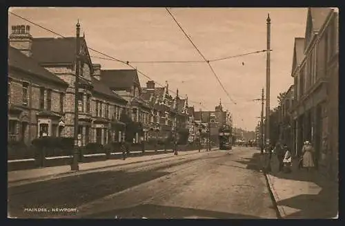 AK Maindee /Newport, Strassenpartie mit Strassenbahn