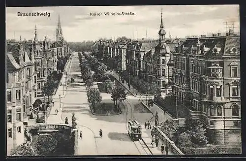 AK Braunschweig, Strassenbahn auf der Kaiser-Wilhelm-Strasse