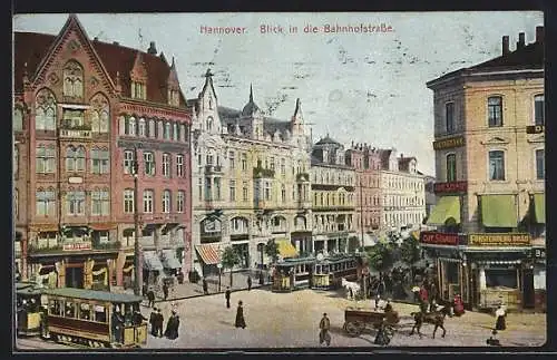 AK Hannover, Blick in die Bahnhofsstrasse mit Strassenbahn