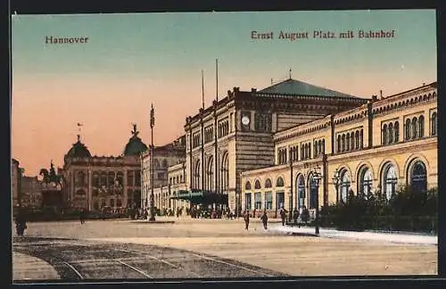 AK Hannover, Ernst August-Platz mit Bahnhof