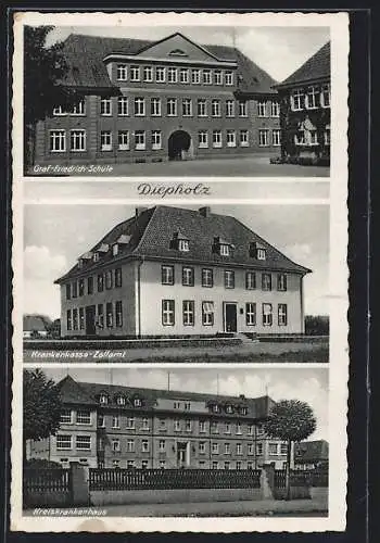 AK Diepholz, Kreiskrankenhaus, Krankenkasse-Zollamt und Graf-Friedrich-Schule