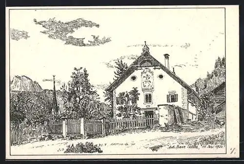 Künstler-AK Steinfeld, Verweserhaus, Geburtshaus des Dichters Oberst Friedrich Mark