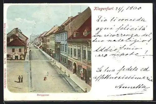 AK Klagenfurt, Burggasse mit Passanten aus der Vogelschau