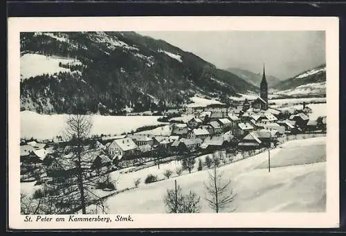 AK St. Peter am Kammersberg, Ortsansicht mit Kirche aus der Vogelschau