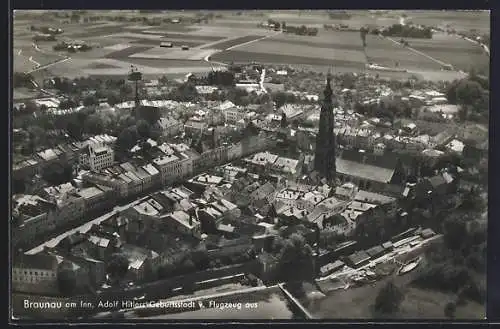 AK Braunau am Inn, Ortsansicht mit Kirche vom Flugzeug aus