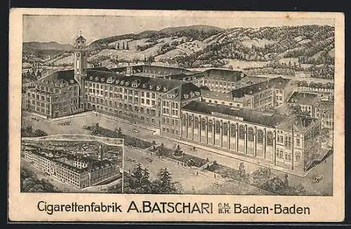 Künstler-AK Baden-Baden, Cigarettenfabrik A. Batschari