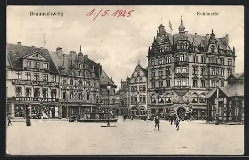 AK Braunschweig, Café Central, Weberei-Waren Siegfried Cohn, Kohlmarkt