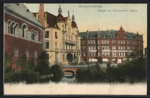 AK Braunschweig, Ortspartie mit Deutschem Haus