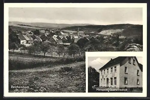 AK Reichenbach / Baumholder, Metzgerei-Gastwirtschaft Willi Saar, Ortsansicht aus der Vogelschau