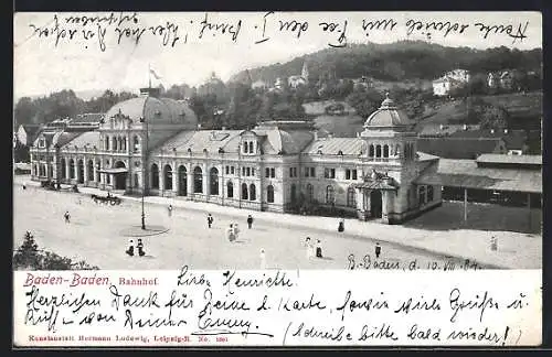 AK Baden-Baden, Blick auf den Bahnhof