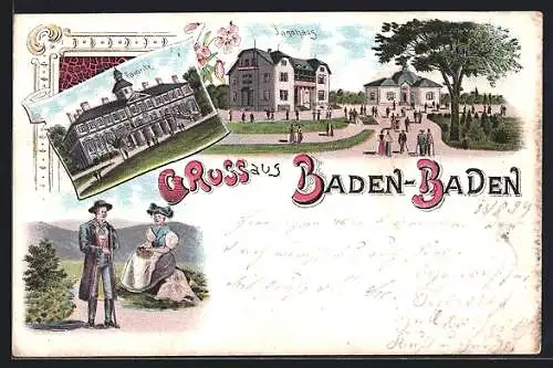 Lithographie Baden-Baden, Jagdhaus, Schloss Favorite