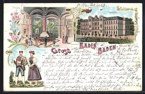 Lithographie Baden-Baden, Landesbad, Trinkhalle