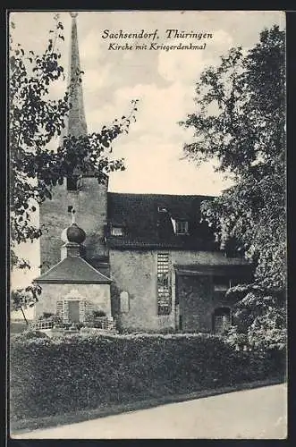 AK Sachsendorf / Eisfeld, Kirche mit Kriegerdenkmal