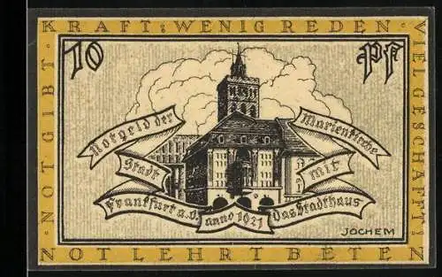 Notgeld Frankfurt a. O. 1921, 10 Pfennig, Stadthaus und Stadtwappen mit Schriftzügen