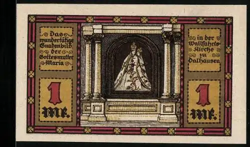 Notgeld Dalhausen, 1921, 1 Mark, Gottes Mutter Maria, Wallfahrtskirche, gültig bis 1. März 1922