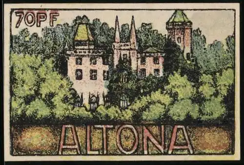 Notgeld Altona, 1921, 70 Pf, Schloss und Türme im Wald