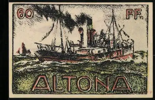 Notgeld Altona, 1921, 60 Pf, Schiff und Kirche, Magistrat Unterschrift