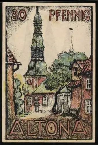 Notgeld Altona, 1921, 80 Pfennig, Gebäude und Türme Motiv