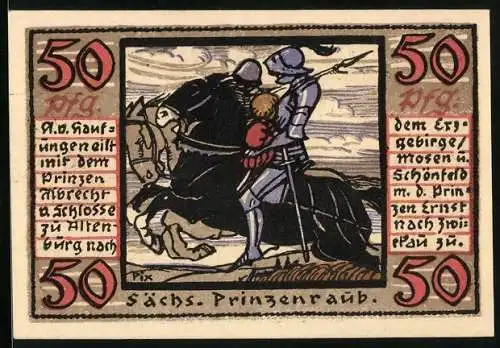 Notgeld Altenburg, 1921, 50 Pfennig, Szene Sächs. Prinzenraub, Wappen