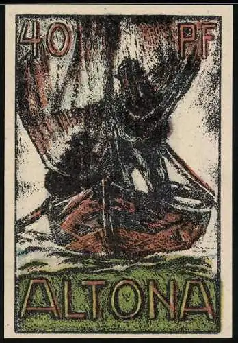 Notgeld Altona, 1921, 40 Pf, Stadtansicht und Segelschiffabbildung