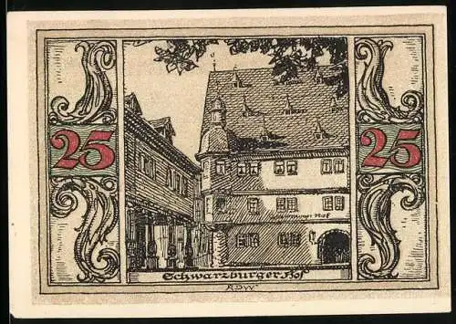 Notgeld Arnstadt 1921, 25 Pfennig, Schwarzburger Hof und Adlerdesign