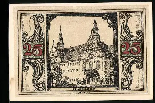 Notgeld Arnstadt 1921, 25 Pfennig, Rathaus und Adler Design