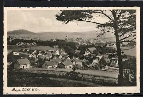 AK Cham /Bayr. Wald, Gesamtansicht mit Fernblick von einem Feld aus