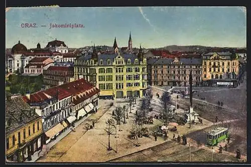 AK Graz, Jakominiplatz mit Strassenbahn