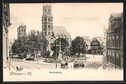 AK Münster i. W., Marienplatz mit Strassenbahn