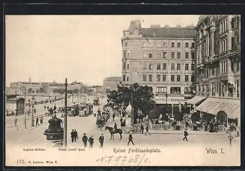 AK Wien, Kaiser Ferdinandsplatz, Café Stiller, Aspern-Brücke, Franz Josefs Quai, Strassenbahn