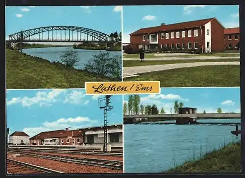 AK Lathen /Ems, Brücke, Wehr, Bahnhof, Wohnhäuser