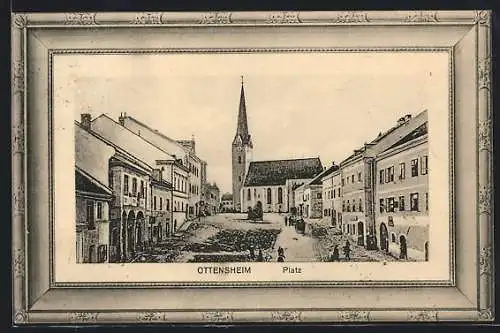 AK Ottensheim, Platz mit Kirche aus der Vogelschau