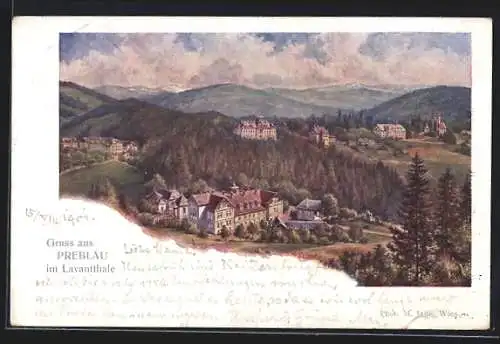 Lithographie Bad St. Leonhard im Lavanttal, Preblau im Lavantthale, Panorama